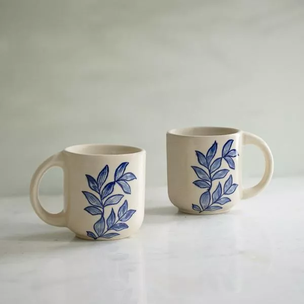 Ellementry Livada Blue Ceramic Mug Set For Kitchen/Gifting Purpose(SWSWA2944) - set of 2