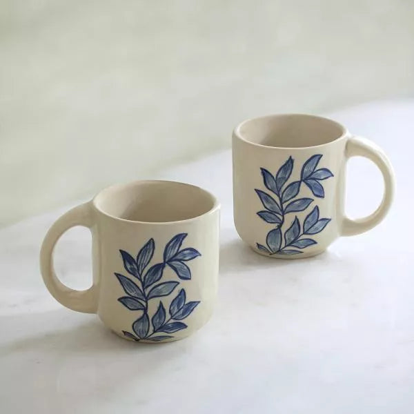 Ellementry Livada Blue Ceramic Mug Set For Kitchen/Gifting Purpose(SWSWA2944) - set of 2