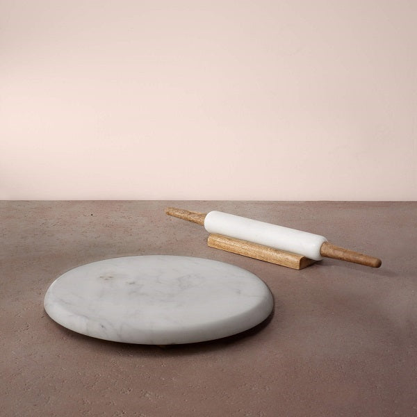 Ellementry Marble Chakla Belan With Stand White For Kitchen/Gifting Purpose(MAKEA1030) - 1 Pc