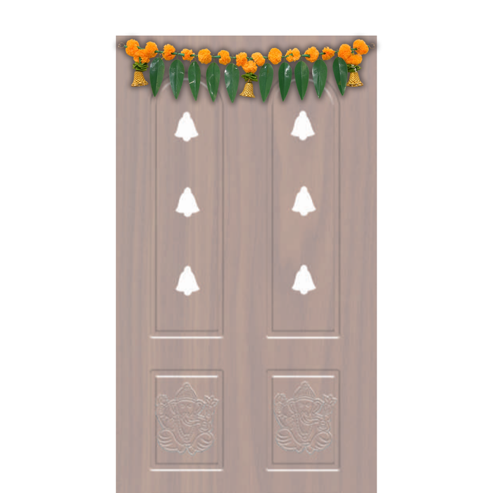 Marigold Flowers with Mango Leaf Door Hanging Toran (Orange) - 1 Pc