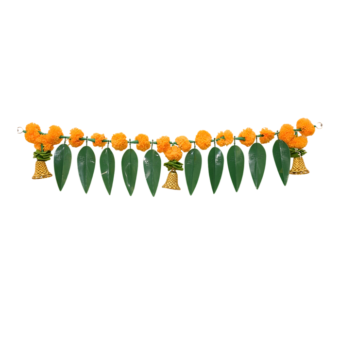 Marigold Flowers with Mango Leaf Door Hanging Toran (Orange) - 1 Pc