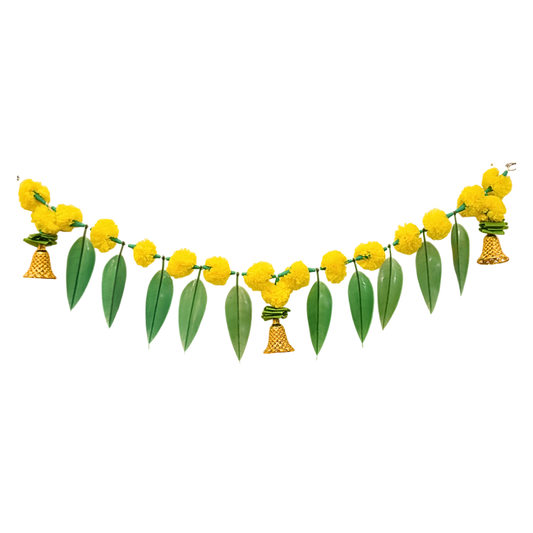 Marigold Flowers with Mango Leaf Door Hanging Toran (Yellow) - 1 Pc