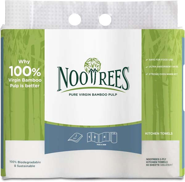 NooTrees Bamboo 2 ply Kitchen Towel - 3 Rolls x 60 Sheets