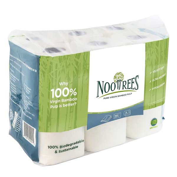 NooTrees Bamboo 3 ply Bathroom Rolls - 10 Rolls x 220 Sheets