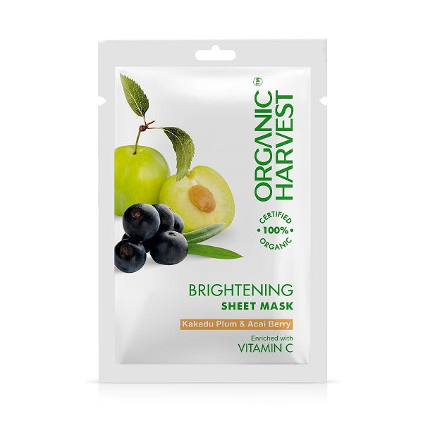 Organic Harvest Brightening and Vitamin C Sheet Mask Kakadu Plum & Acai Berry for Glowing Skin(Certified Organic) - 20 g