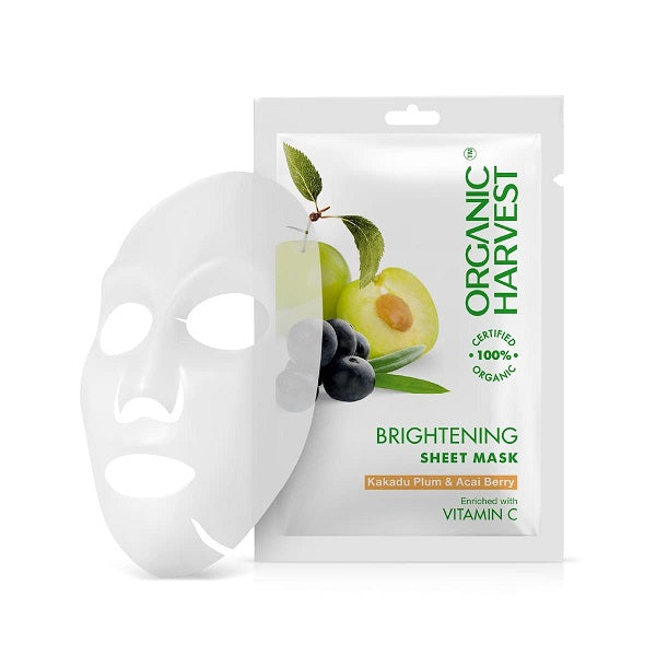 Organic Harvest Brightening and Vitamin C Sheet Mask Kakadu Plum & Acai Berry for Glowing Skin(Certified Organic) - 20 g