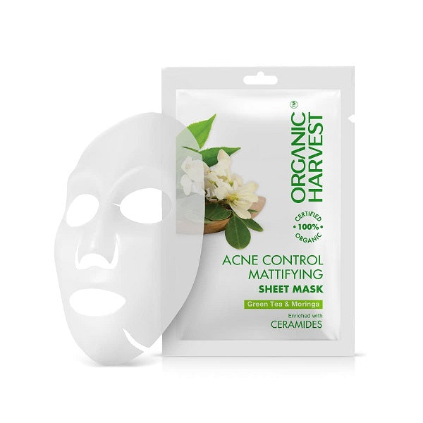 Organic Acne Control Mattifying Sheet Mask Green Tea & Moringa (Certified organic) - 20 g