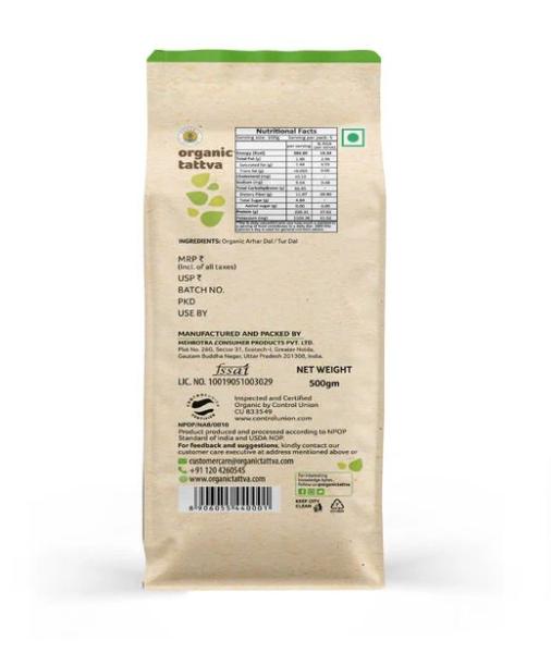 Organic Tattva Toor Dal (Certified ORGANIC) - 1 Kg