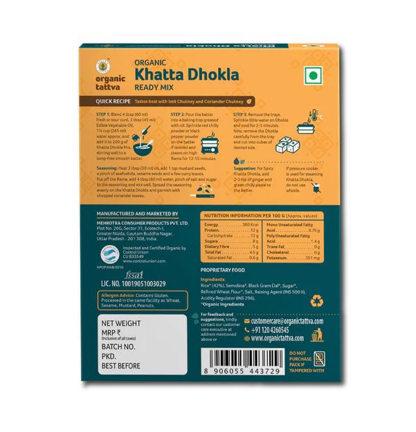 Organic Tattva Khatta Dhokla Ready Mix(Certified ORGANIC) - 200 g