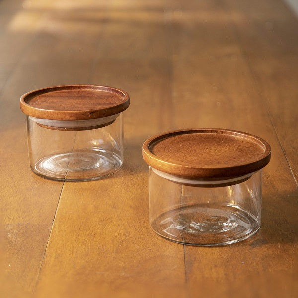 Ellementry Stackable Glass Jars Set For Kitchen/Gifting Purpose(GSKEA2728) - set of 2