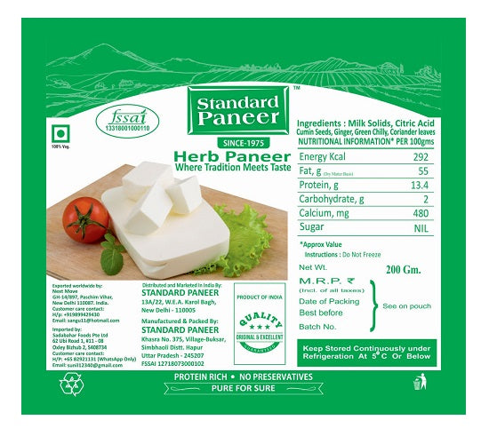 Standard Cottage Fresh Herb Paneer Block (Delivered at least 2 days before it expires) - 200 g  (Chilled)