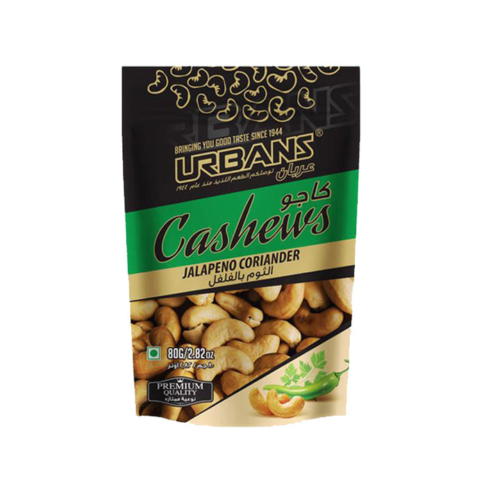 Urbans Dry Roasted Jalapeno Coriander Flavored Cashews - 80 g