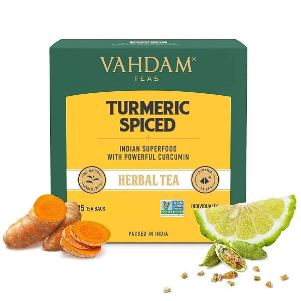 VAHDAM Turmeric Spice Herbal Tea Bags 100% Pure Herbal Tisane Savory & Spicy - 15 Tea Bags