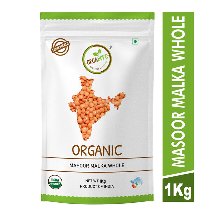 Orgabite Malka Masoor Dal Whole (Certified ORGANIC) - 1 Kg