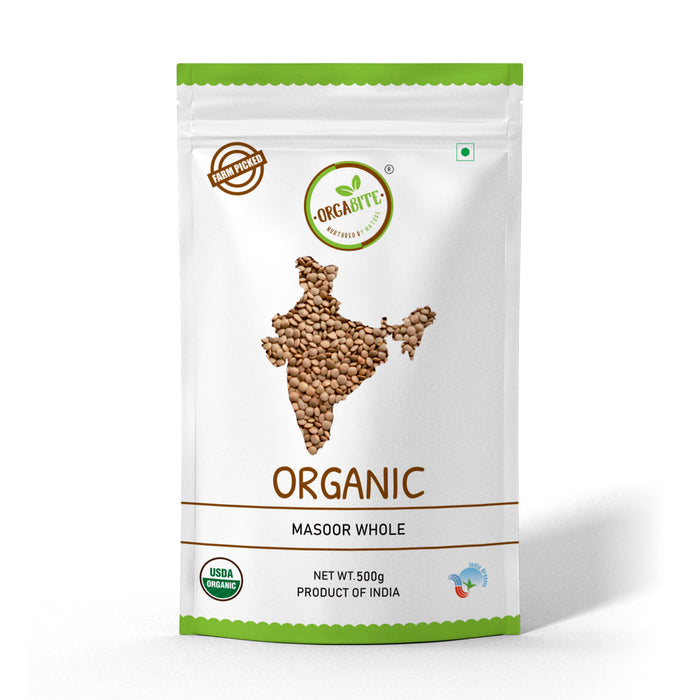 Orgabite Brown Masoor Dal Whole (Certified ORGANIC) - 500 g