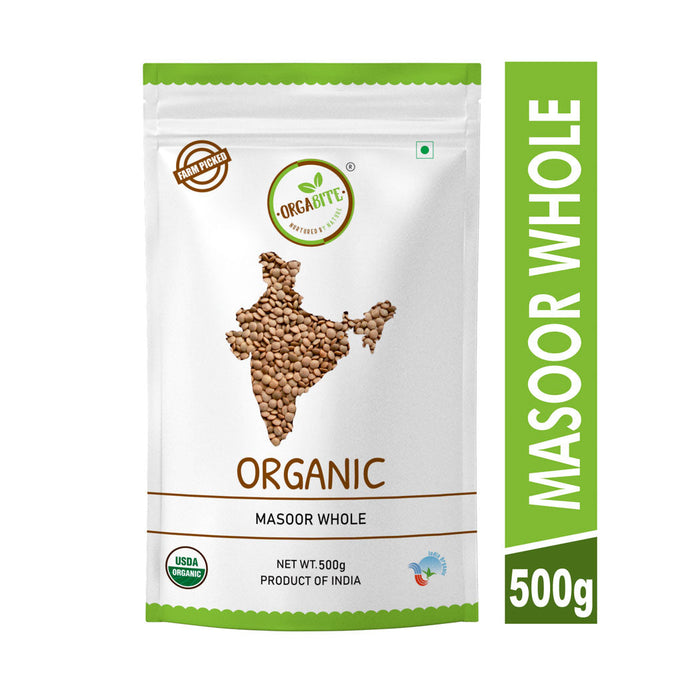 Orgabite Brown Masoor Dal Whole (Certified ORGANIC) - 500 g