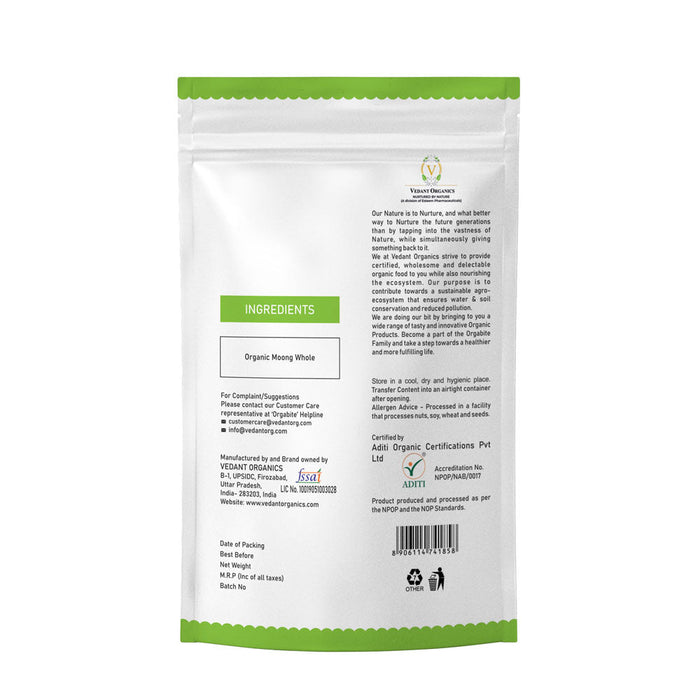 Orgabite Green Moong Dal Whole (Certified ORGANIC) - 500 g