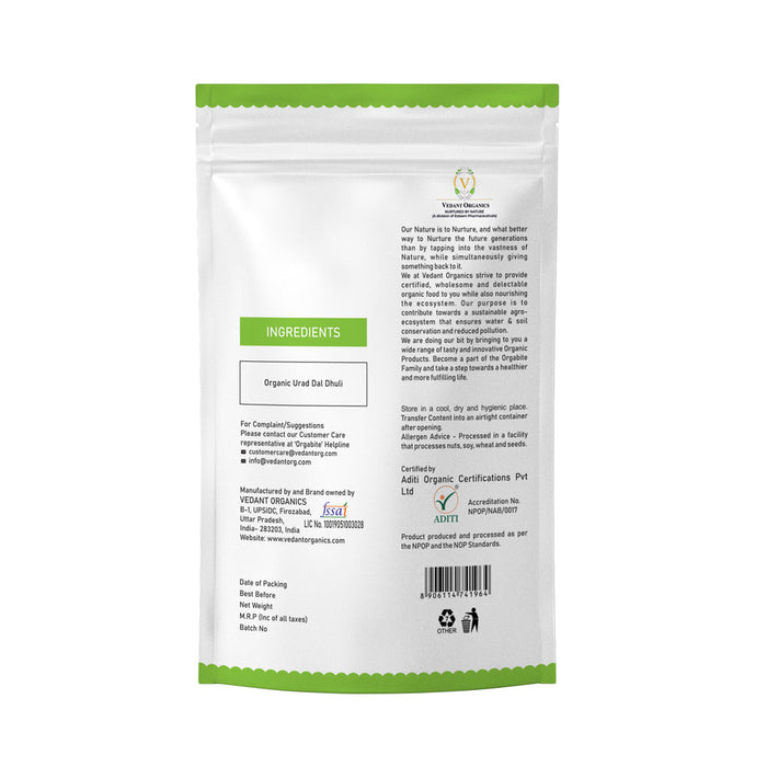 Orgabite White Urid Dal Split (Certified ORGANIC) - 500 g