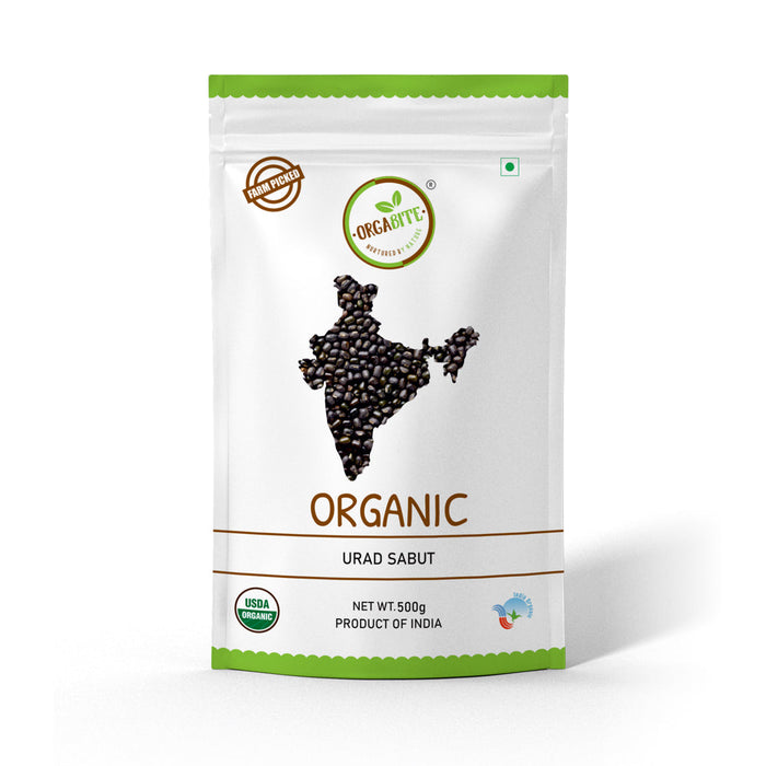 Orgabite Black Urid Dal Whole With Skin (Certified ORGANIC) - 500 g