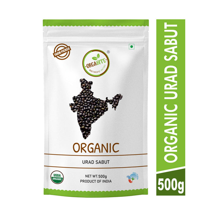 Orgabite Black Urid Dal Whole With Skin (Certified ORGANIC) - 500 g