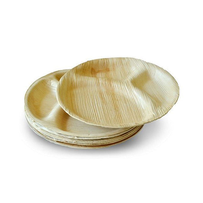 Waangoo Areca Leaf Disposable Round Plates (With Compartment)  - 10 Inches (10 pcs)