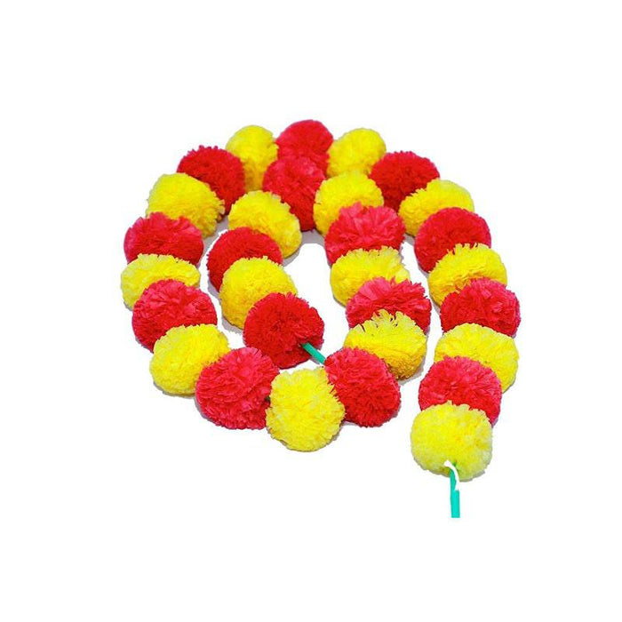 Artificial Marigold Flowers Garland For Decoration (Yellow with Maroon) - 1 Set (2 Pcs)
