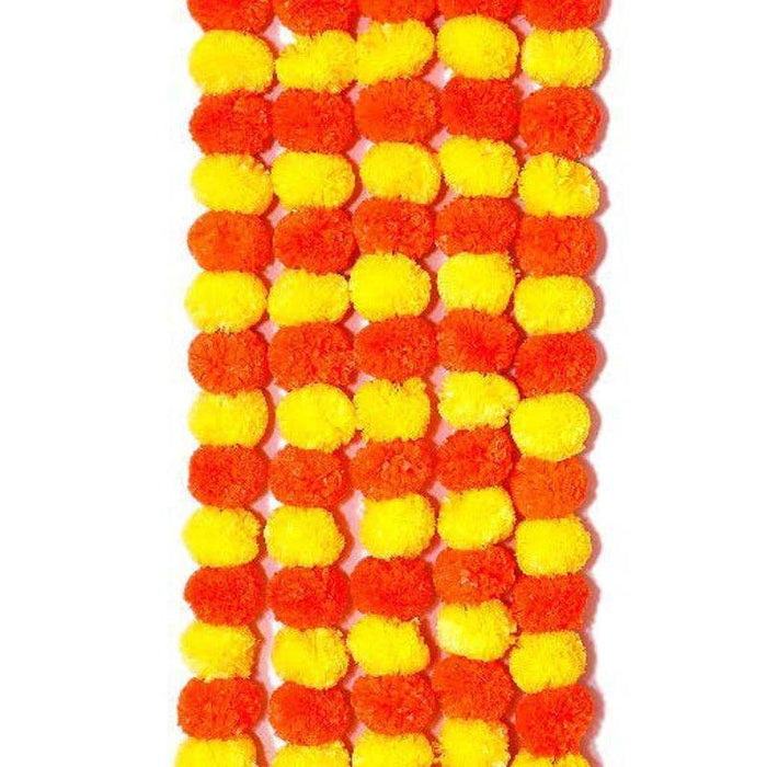 Artificial Marigold Fluffy Flowers Garlands Decorative Toran (Yellow & Orange) - 1 Set (2 Pcs)