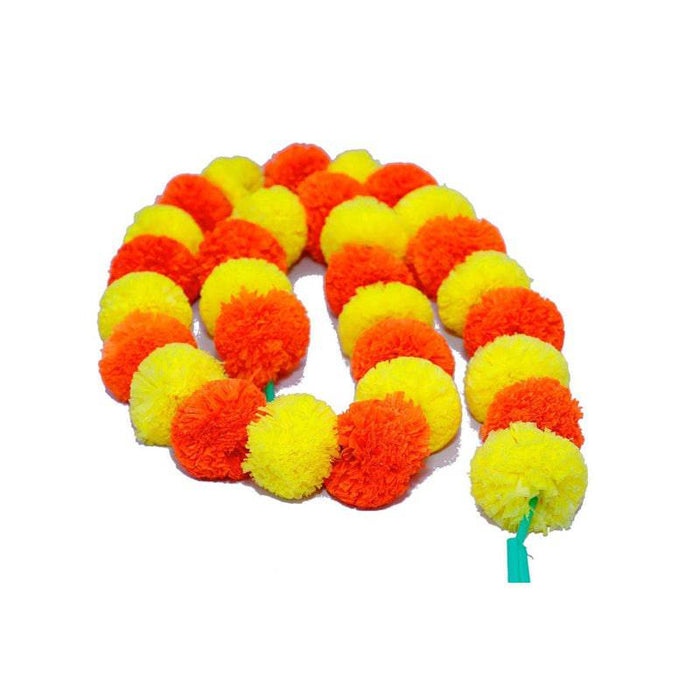 Artificial Marigold Fluffy Flowers Garlands Decorative Toran (Yellow & Orange) - 1 Set (2 Pcs)