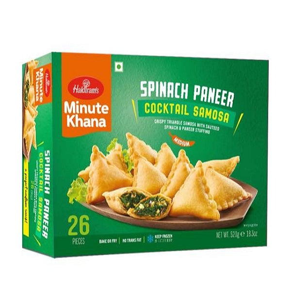 Haldiram's Minute khana Spinach Paneer Cocktail Samosa (Chilled) - 520 g (26 Pcs Per Pack)