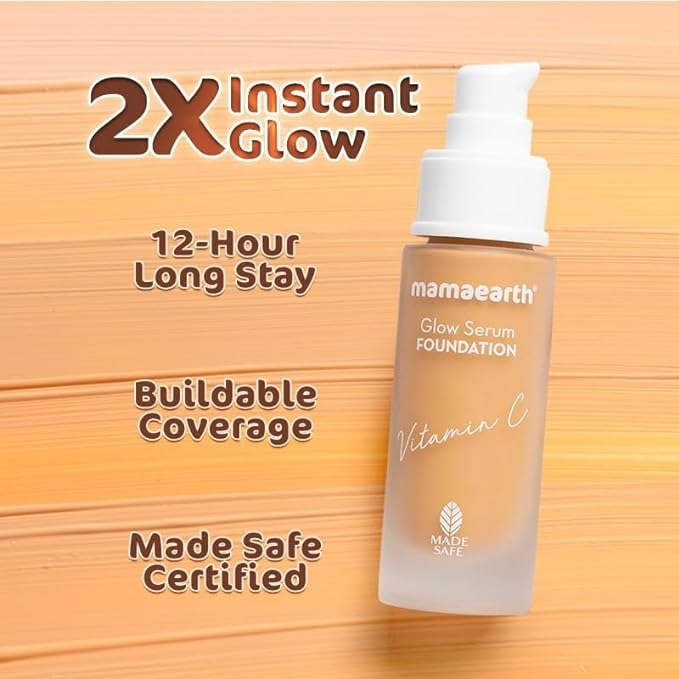 Mamaearth Glow Serum Foundation With Vitamin C & Turmeric for 12 Hour Long Stay 03 Nude Glow - 30 ml