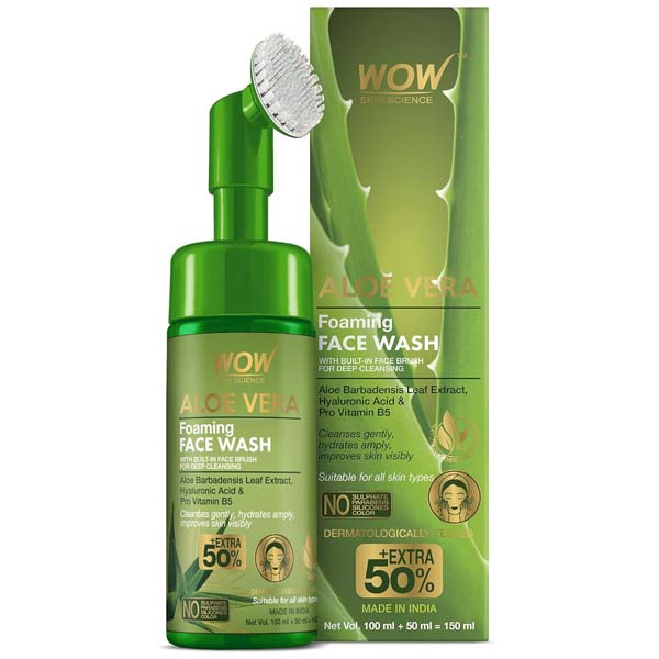 Wow Skin Science Foaming Aloe Vera Face Wash Built in Brush for Deep Cleansing For Oily & Dry Skin - 100 ml