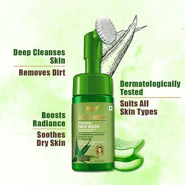 Wow Skin Science Foaming Aloe Vera Face Wash Built in Brush for Deep Cleansing For Oily & Dry Skin - 100 ml