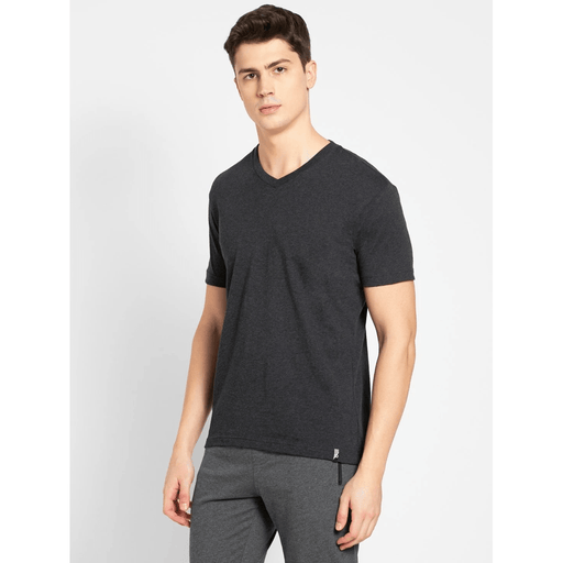 Jockey Men's T-Shirt V Neck Black Melange - FromIndia.com