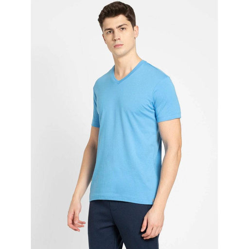 Jockey Men's T-Shirt V Neck Azure Blue - FromIndia.com