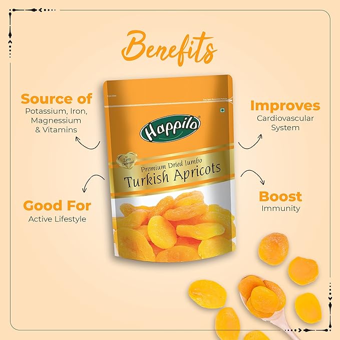 Happilo Dried Premium Turkish Apricots Vegan Sun Dried Apricots Gluten Free & Sodium Free  - 200 g