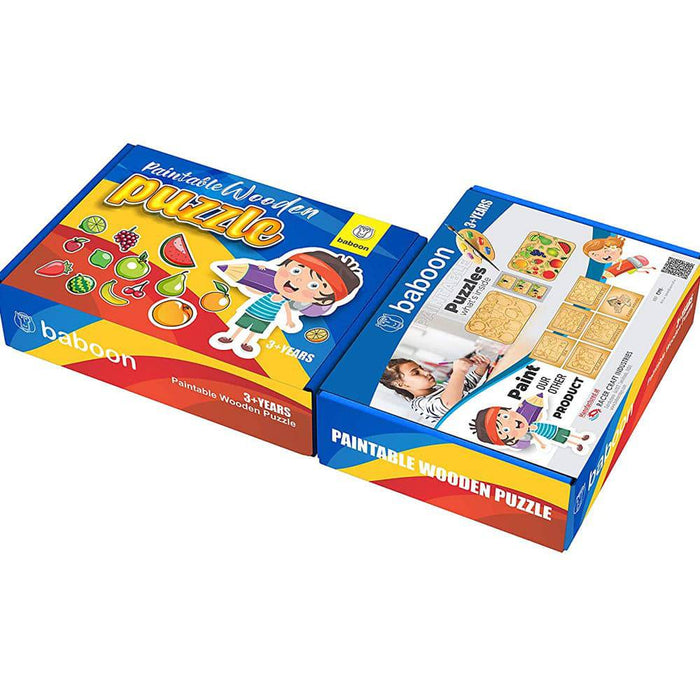 Baboon Paintable Wooden Fruit Puzzle for Kids - FromIndia.com