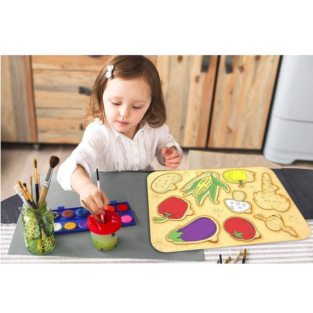 Baboon Paintable Wooden Vegetable Puzzle for Kids - 1 Pc