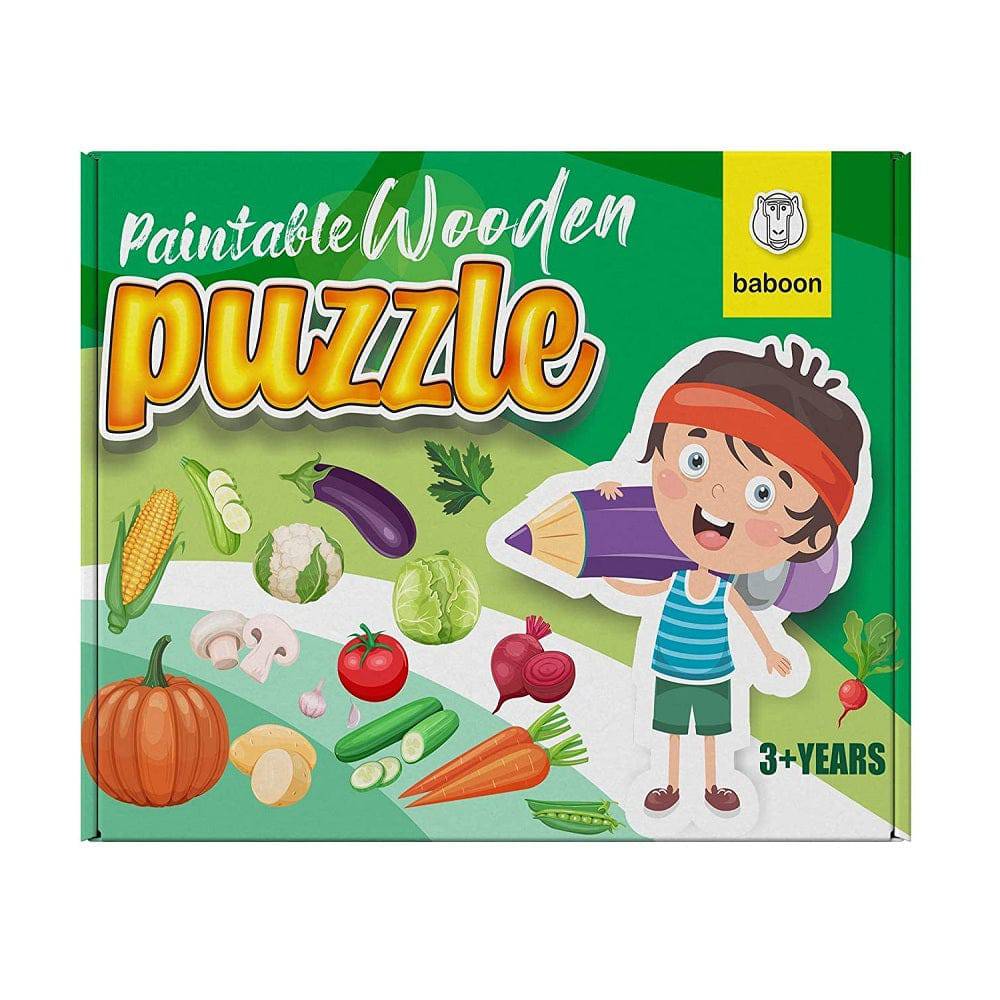 Baboon Paintable Wooden Vegetable Puzzle for Kids - 1 Pc