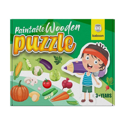 Baboon Paintable Wooden Vegetable Puzzle for Kids - 1 Pc