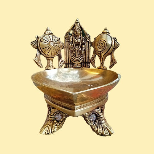 Brass Lord Venkateswara Tirupati Balaji Lamp with Shankha Chakra - 1 Pc (7 Inch)