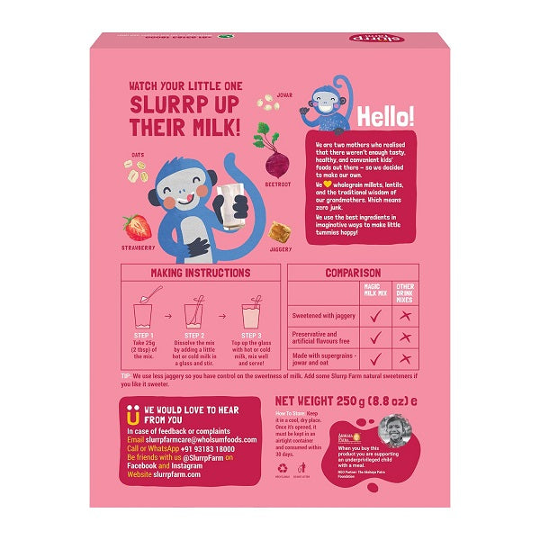 Slurrp Farm No Sugar Berry Blast Milk Mix Sweetened with Jaggery Powder Contains Oats and Jowar with 10 Essential Nutrient - 250 g