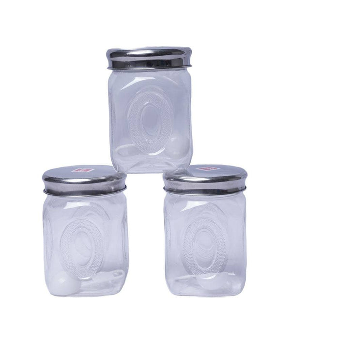 Plastic Jars With Metal Finish Lids - Set of 3(250 ml)