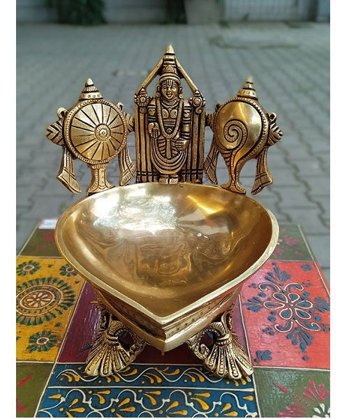 Brass Lord Venkateswara Tirupati Balaji Lamp with Shankha Chakra - 1 Pc (7 Inch)