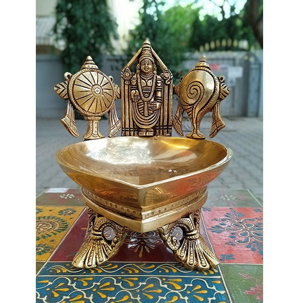 Brass Lord Venkateswara Tirupati Balaji Lamp with Shankha Chakra - 1 Pc (7 Inch)