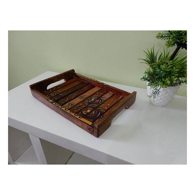 Wooden Tray with Basuri Hand painted Design with Bowls Combo (sheesham Wood) - 1 pc