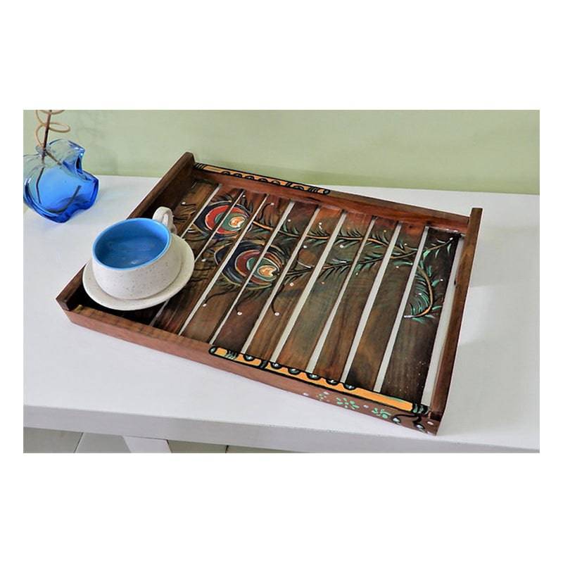 Wooden Tray with Basuri Hand painted Design with Bowls Combo (sheesham Wood) - 1 pc