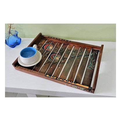 Wooden Tray with Basuri Hand painted Design with Bowls Combo (sheesham Wood) - 1 pc