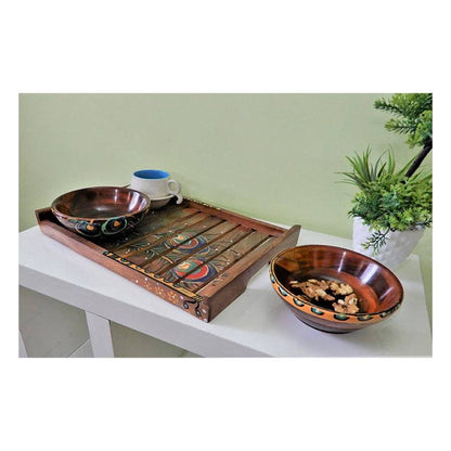 Wooden Tray with Basuri Hand painted Design with Bowls Combo (sheesham Wood) - 1 pc