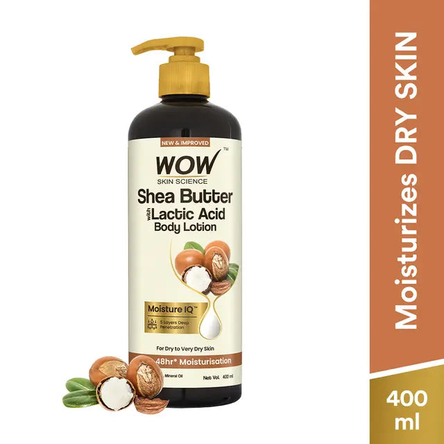 Wow Skin Science Shea Butter With Lactic Acid Body Lotion | Hydrates Very Dry Skin | Long Lasting 48 hrs Moisturization - 400 ml