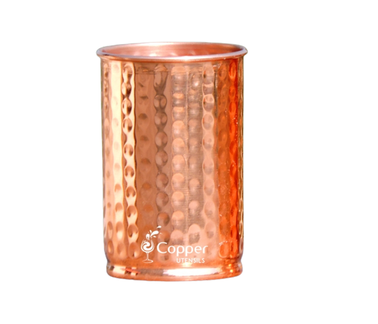 Hand Crafted Copper Glass Tumbler Serving Water Hammer design - 1 Pc